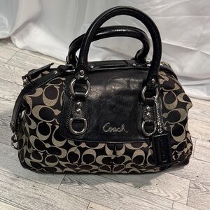 Coach Black and Beige Signature Satchel